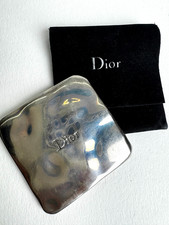 Vintage Christian Dior Compact Pocket Mirror Silver Tone Mottled W/ Pouch 1990s  picture