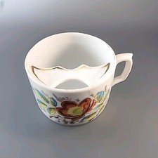 Antique Victorian Mustache Cup Hand Painted Floral Gold Gilt Porcelain Unmarked  picture
