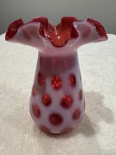 Vintage Fenton, Coin Dot Cranberry Opalescent Pink Vase, Signed Fenton picture