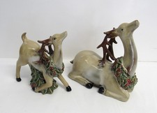 Vintage Beautiful Porcelain Christmas Reindeer Pair Figurines Centerpiece - EUC picture