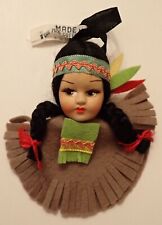 RARE VINTAGE LENCI STYLE NATIVE AMERICAN GIRL HEAD CHRISTMAS ORNAMENT DOLL picture