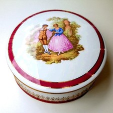 Vintage Limoges Porcelain Round Lidded Vanity Trinket Dish 7