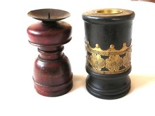 2 WHOLESALE CANDLE HOLDERS TEAK WOOD BRASS MADE IN INDIA CANDLE HOLDERS:SET OF 2 picture