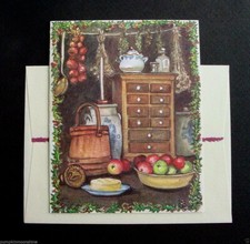 #E921- Unused Tasha Tudor Xmas Greeting Card Country Kitchen Still Life, Scarce picture