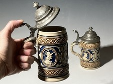 Pair Of Vintage Westward Reinhold Hanke Stoneware Beer Steins With Pewter Lids picture