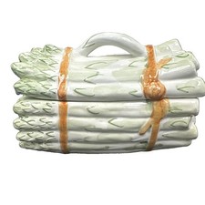 Vintage ceramic asparagus bundle covered dish server - Portugal picture