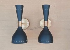 1950s Mid Century Matte Blue Italian Diabolo Wall Sconce Antique Light Fixture picture