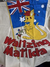 Vintage 1983 Waltzing Matilda Australian Tea Towel Cotton Linen Retro KitscH  picture