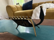 Vintage Israeli Brutalist Menorah Mid Century Modern Hanukkah Candle Holder Bras picture