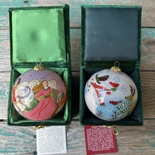 Pier 1 Li Bien Glass Christmas Ornaments Santa Snowman Angels Box Set Of 2 picture