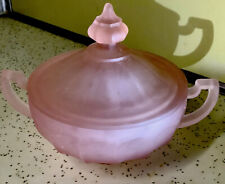 Westmoreland frost Pink Glass Cover Dish 2 Handle. Candy Dish.  Trinket Dish picture