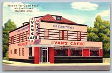 Van's Cafe Brainerd MN Vintage Linen Postcard Air Conditioned Diner picture