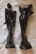 Modern Vintage Art Deco Black Statues Ceramic Figurines Man And Woman picture