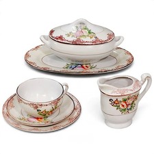 Antique Occupied Japan lidded sauceboat, Creamer, Small Cup floral print filigr. picture