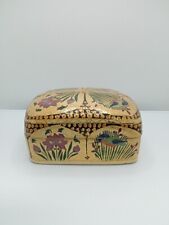Vintage Kashmir India Hand Painted Lacquered Paper Mache Lidded Trinket Box picture