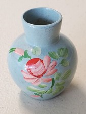 Vintage Miniature Vase Handpainted Resin Floral On Light Blue 1.75