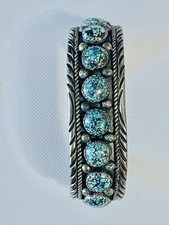 VTG 34g 6.5” Native American Sterling Spiderweb Turquoise Cuff Bracelet Navajo picture