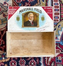 Antique Marshall Field & Company Wood & Paper Cigar Box - Store For Men 1910s picture