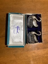 2 Vintage Raimond Crystal Articulated Swan Salt Cellars Pair Silver Plate picture