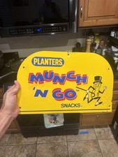 Vintage Planters Peanuts Munch 'N Go Metal Rack Store Display Sign picture