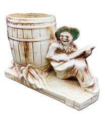 Vintage McCoy Pottery Calypso Line Man & Dog Barrel Ceramic Planter Vase picture