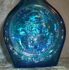 Vintage 1971 Wheaton Charles Evans Hughes Blue Carnival Glass Decanter Bottle picture