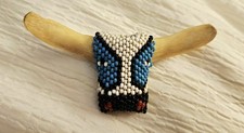 Antique Native American Cow Spine Beaded Bolo Tie Slide Or Scarf Slide Steer picture