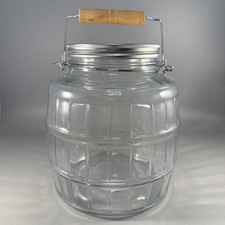 Anchor Hocking Barrel Shaped Glass Pickle Jar Wood Handle Lid Farmhouse Kitchen picture