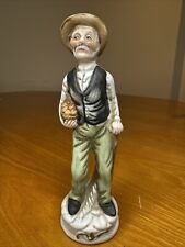 Vintage 1980’s Bisque Porcelain Hand Painted Old Man Holding A Basket Of Apples  picture