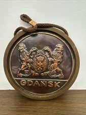 Vintage Gdansk Poland Hanging Wooden Plaque Metal Design 6” picture