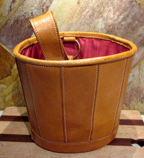 Vintage Norris Product Leather Waste Basket W/Handle picture