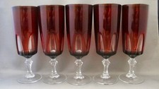 CRISTAL D'ARQUES DURAND GOTHIC RUBY RED PARFAIT/CHAMPAGNE GLASSES- SET 5 picture
