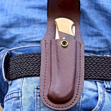 Handmade Top Grain Leather Belt Sheath for Buck 110 Folding Knife Vertical Brown picture