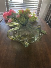 Mid-century Green Blown Glass Swan Bowl Or Vase picture
