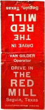 1950s The Red Mill Drive In Restaurant Vintage Matchbook Cover Sequin Texas picture