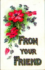 Large Letter Floral Greetings From Your Friend Embossed UNP DB Postcard E4 picture