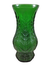 Vintage FTD 1980 Emerald Green Glass Fern Leaf Vase picture