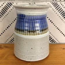Vtg Studio Pottery Stoneware Crock Blue Brown Glaze 7.5