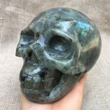 6.02LB TOP Natural labradorite quartz hand carved crystal skull reiki healing picture