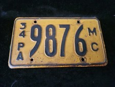 Original 1934 Pennsylvania Motorcycle License Plate 4 Digit Rare picture