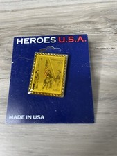 USPS HEROES USA 2001 First Class Stamp Hat Lapel Pin 9/11 FireFighters W/ Flag picture