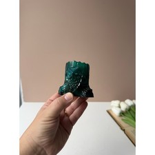 Summit Art Glass Emerald Slag Owl Tree Stump Toothpick Holder Vintage Dark Green picture
