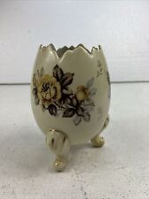 Vintage Napco Cracked Egg Vase Roses with Gold Trim Hand Painted. Footed. 6” picture