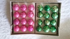 Vtg 24 Mercury Feather Tree Shiny Brite Ball Ornaments 12mm Pink/Green Japan picture