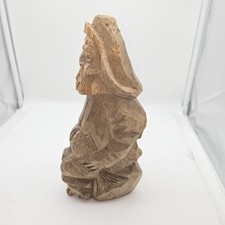 Vtg Carved Wooden Figurine w/Fish Primitive Folk Art Hand Carving 10.5