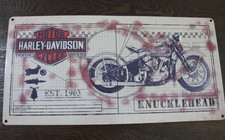 Harley Davidson Knucklehead Print Embossed Tin Metal Sign picture