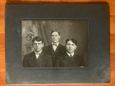 3 Handsome Men ID'd Formal Fashion B&W Antique Photo On Board 7x9 picture