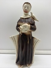 Vintage St Francis w/Doves Figurine Statute Planter Porcelain Bisque 11