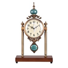 Vintage European Pendulum Table Clock Solid Wood Metal Luxury Desk Home Decor  picture