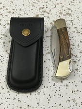 Buck 110 USA Folding Hunter Knife Lockback W/Leather Sheath —- picture